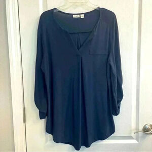 Dark Navy Blue V-Neck Blouse by Cato